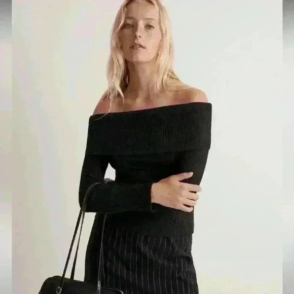 Madewell Off-Shoulder Long-Sleeve Top True Black Size Small - Picture 1 of 7